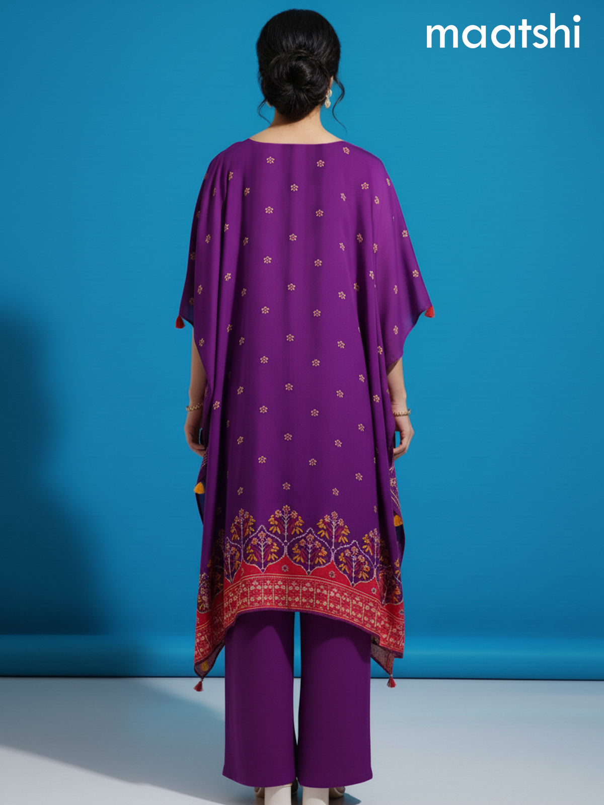 Purple and Pink Muslin Ikat Printed Kaftan Dress