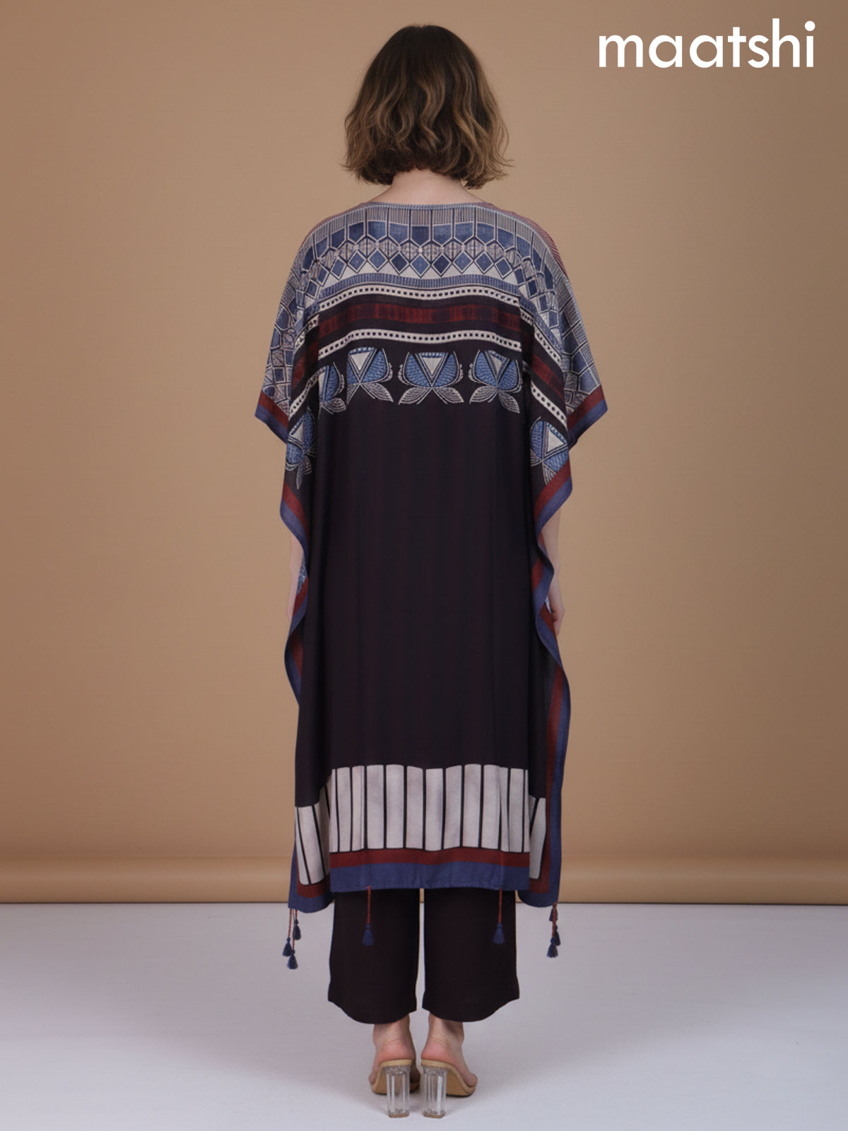 Black Muslin Ajrakh Printed Kaftan Dress