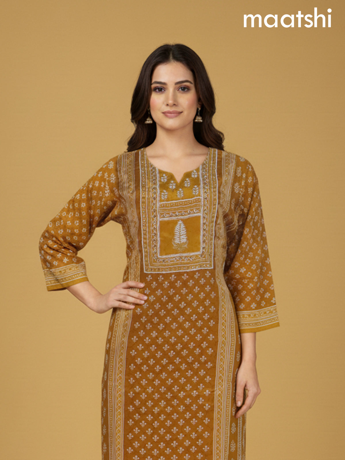 Mustard Yellow Crepe Silk Printed Straight Suit