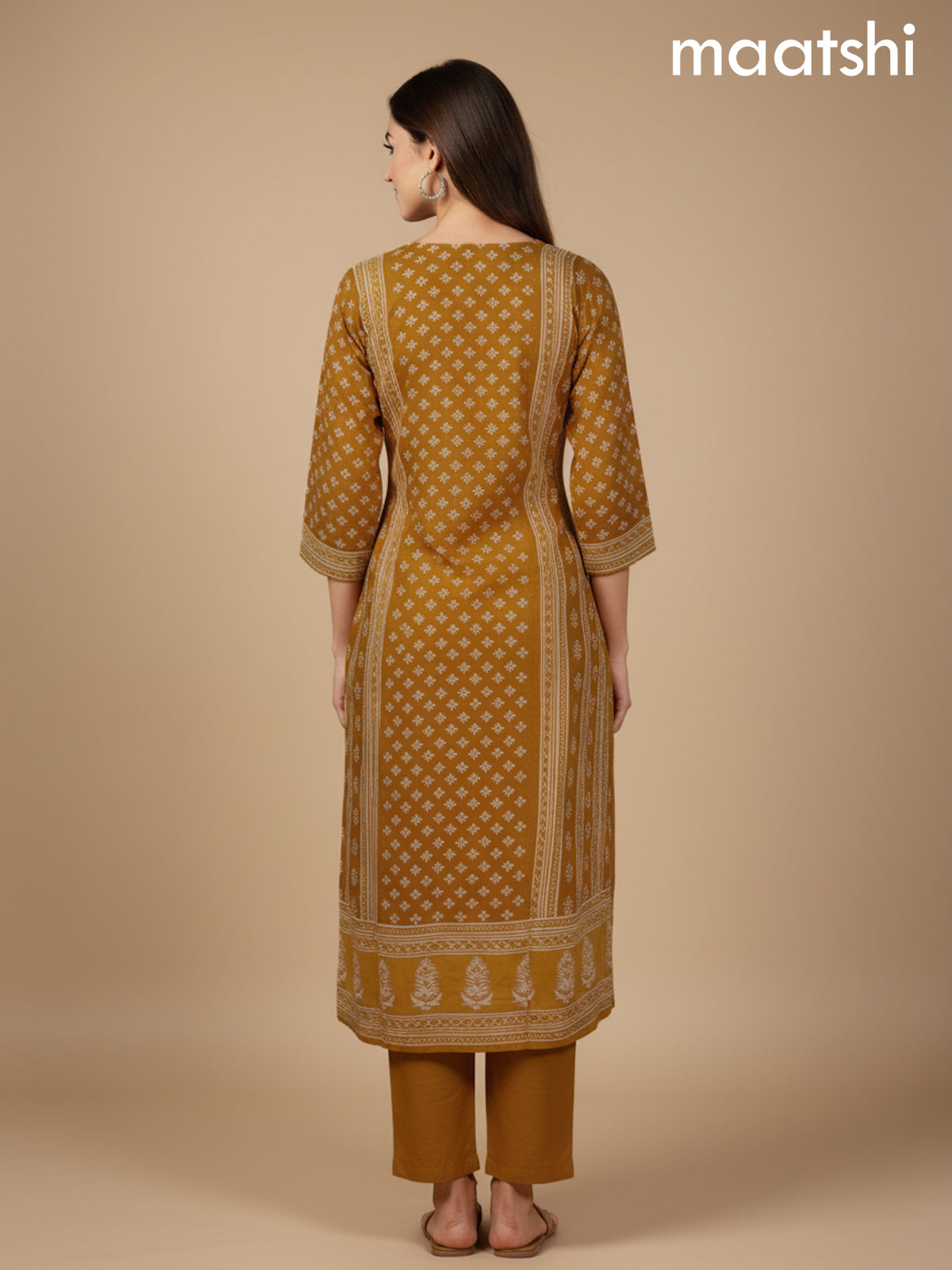 Mustard Yellow Crepe Silk Printed Straight Suit