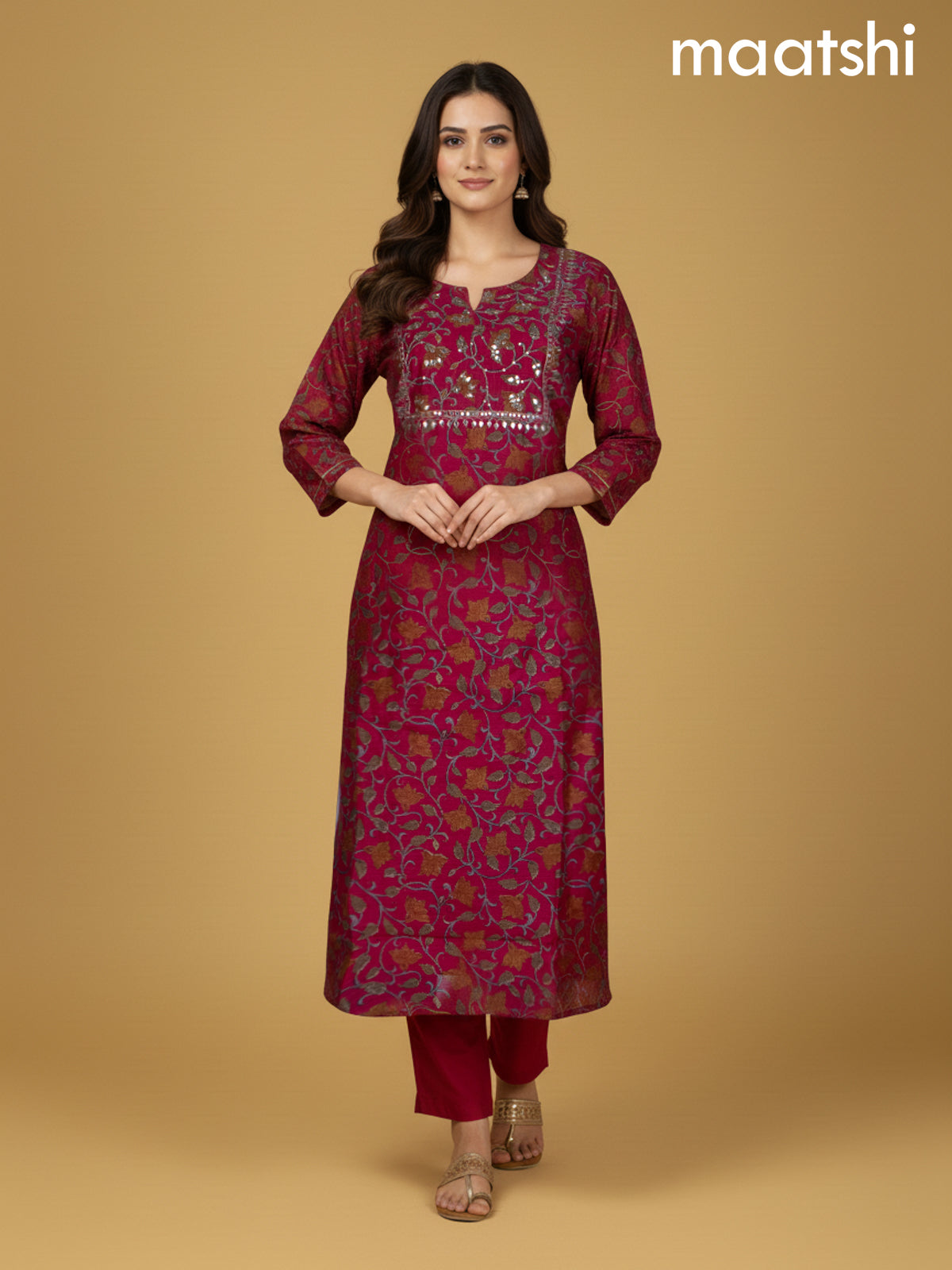 Pink Chanderi Printed Straight Suit