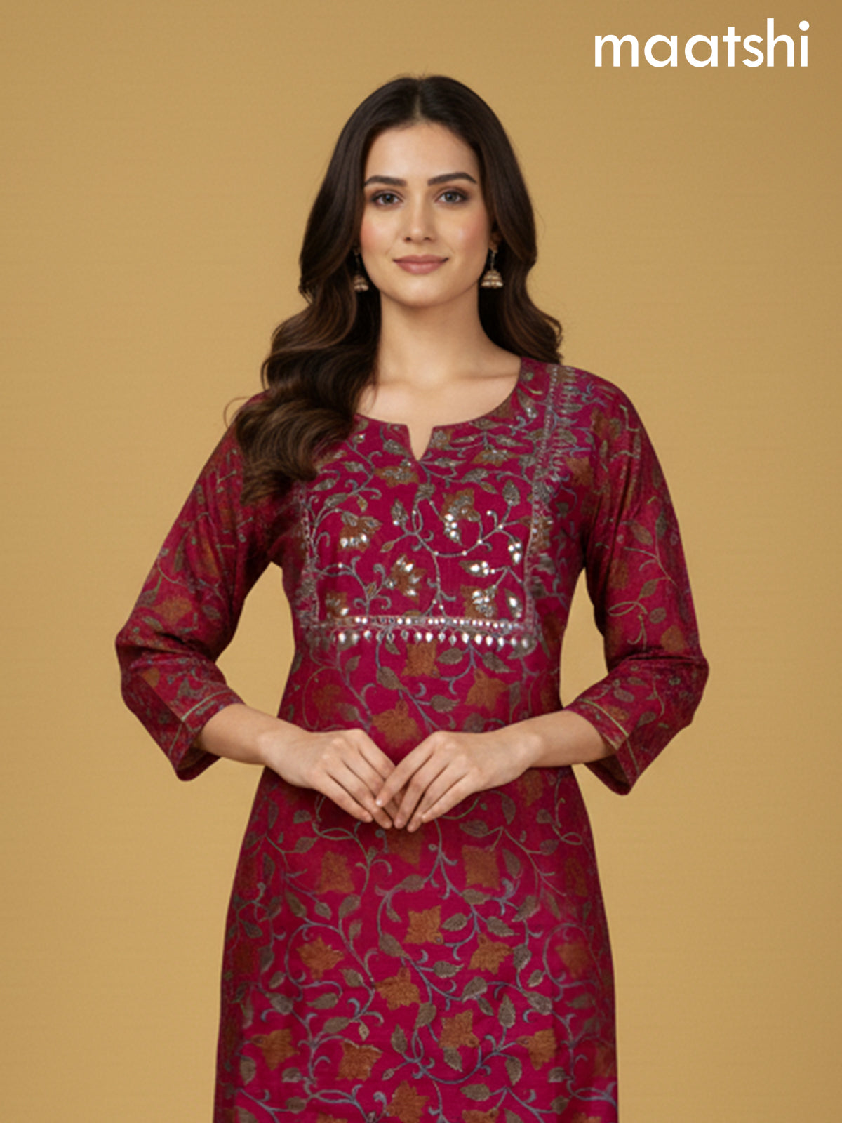 Pink Chanderi Printed Straight Suit