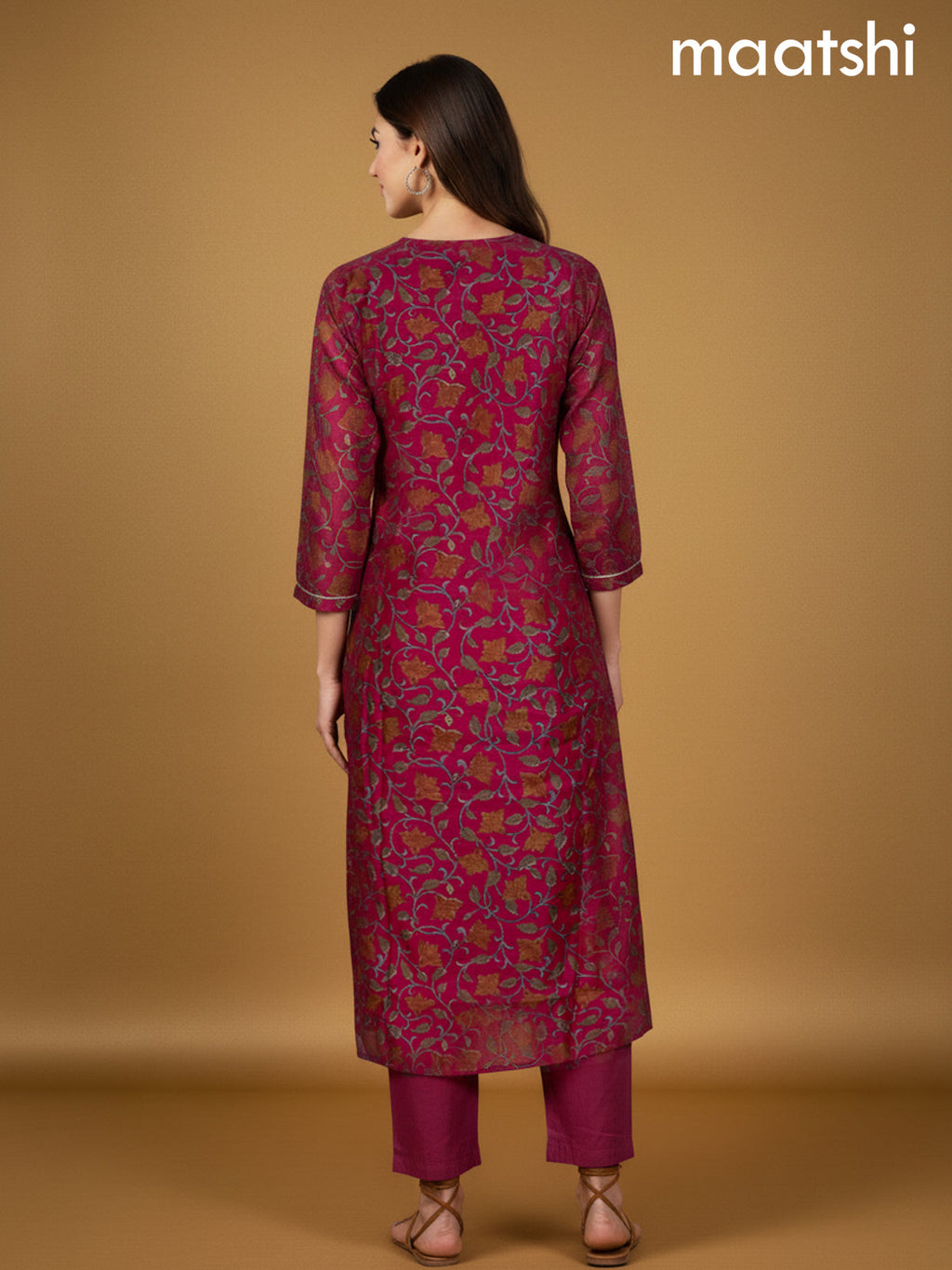 Pink Chanderi Printed Straight Suit
