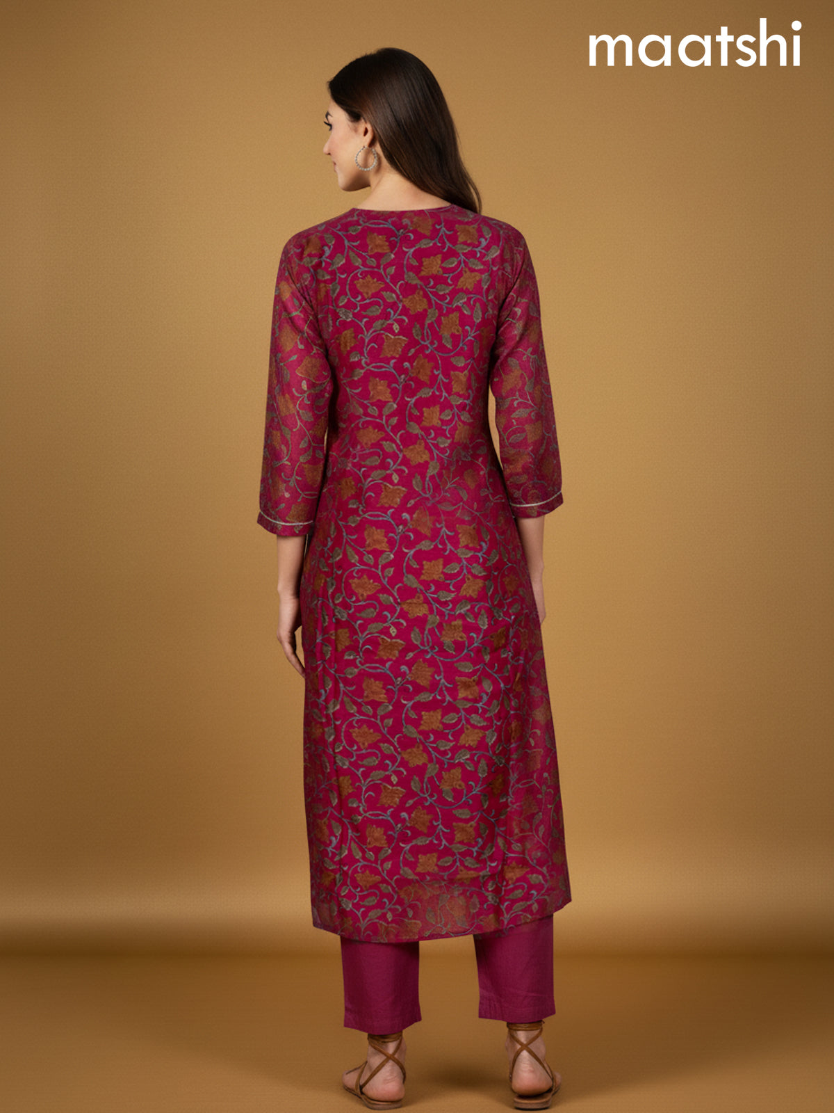 Pink Chanderi Printed Straight Suit