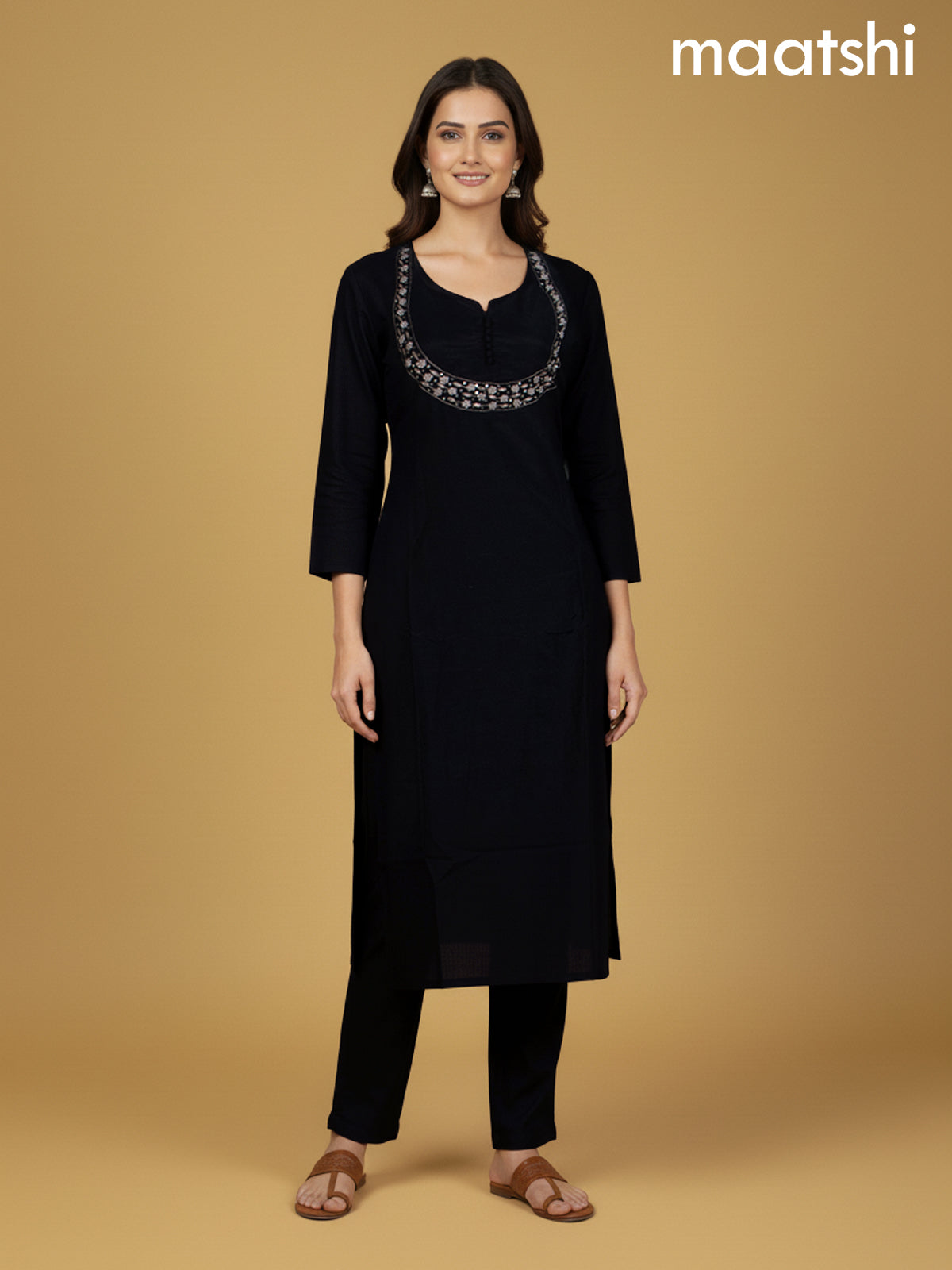 Black Mul Chanderi Beaded Work Straight Suit