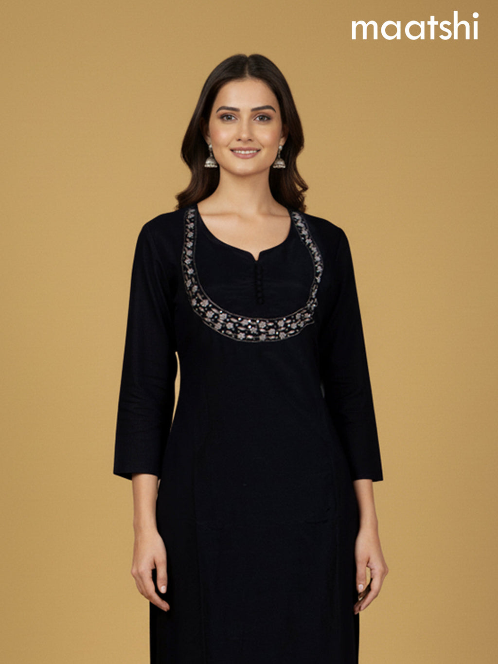 Black Mul Chanderi Beaded Work Straight Suit