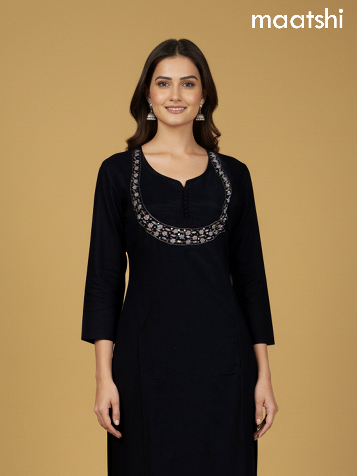 Black Mul Chanderi Beaded Work Straight Suit