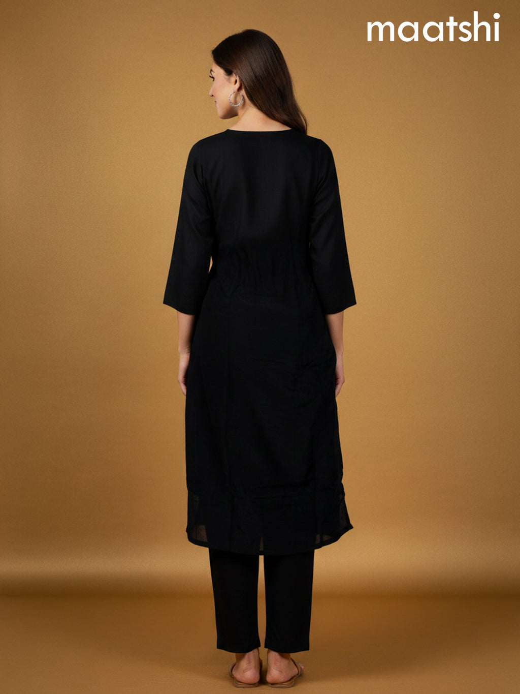 Black Mul Chanderi Beaded Work Straight Suit