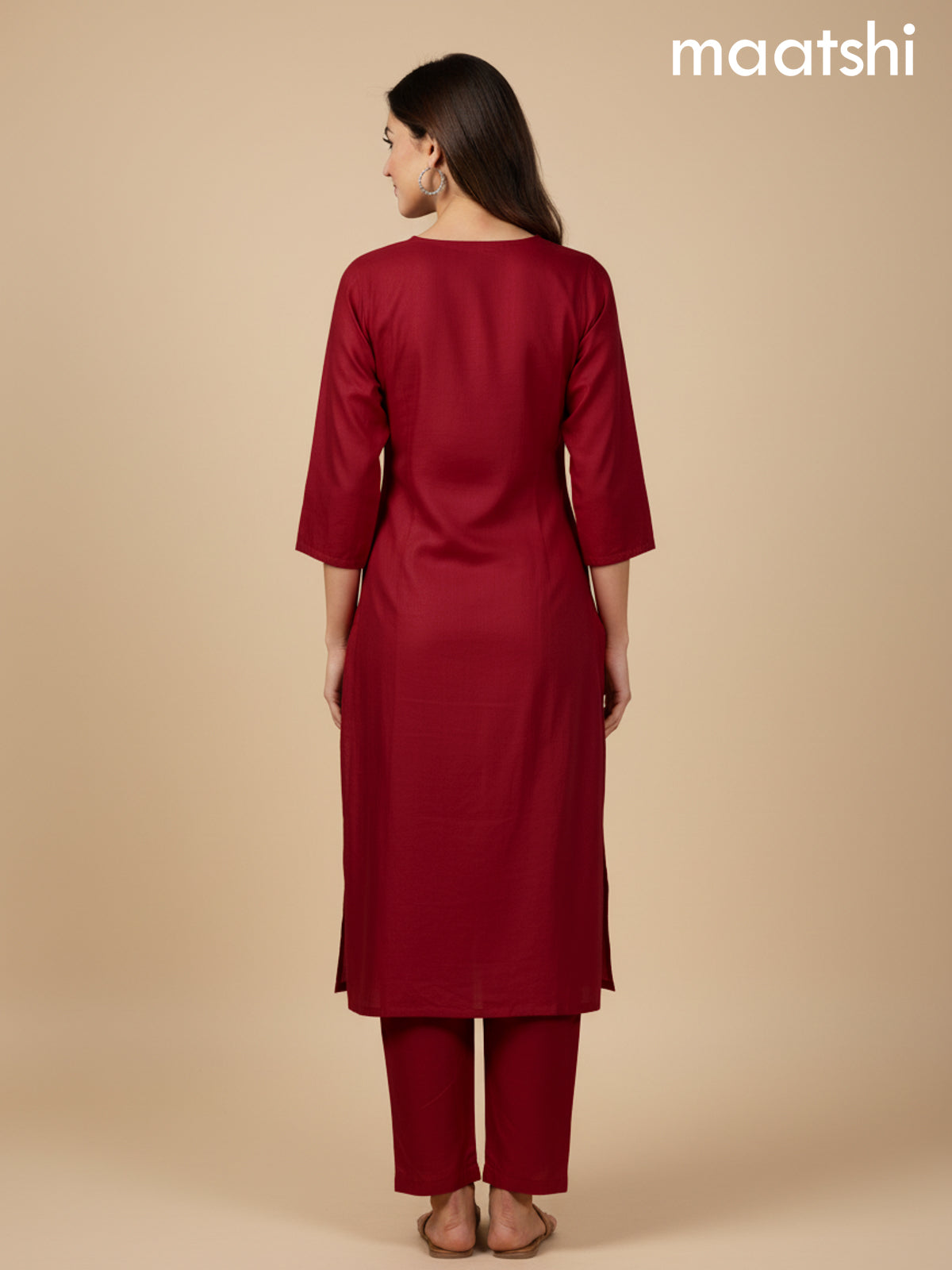 Red Shade Mul Chanderi Beaded Work Straight Suit
