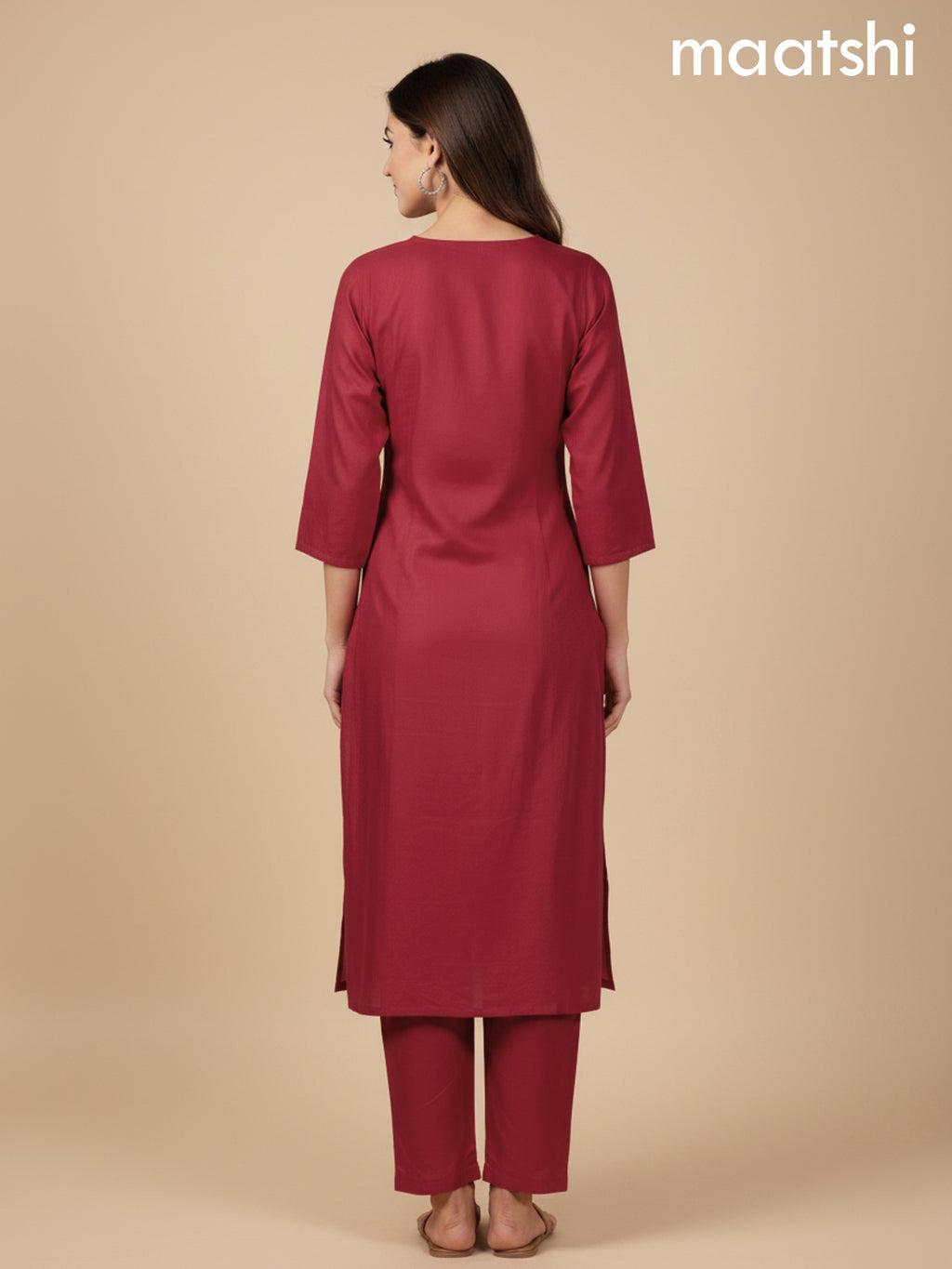 Red Shade Mul Chanderi Beaded Work Straight Suit