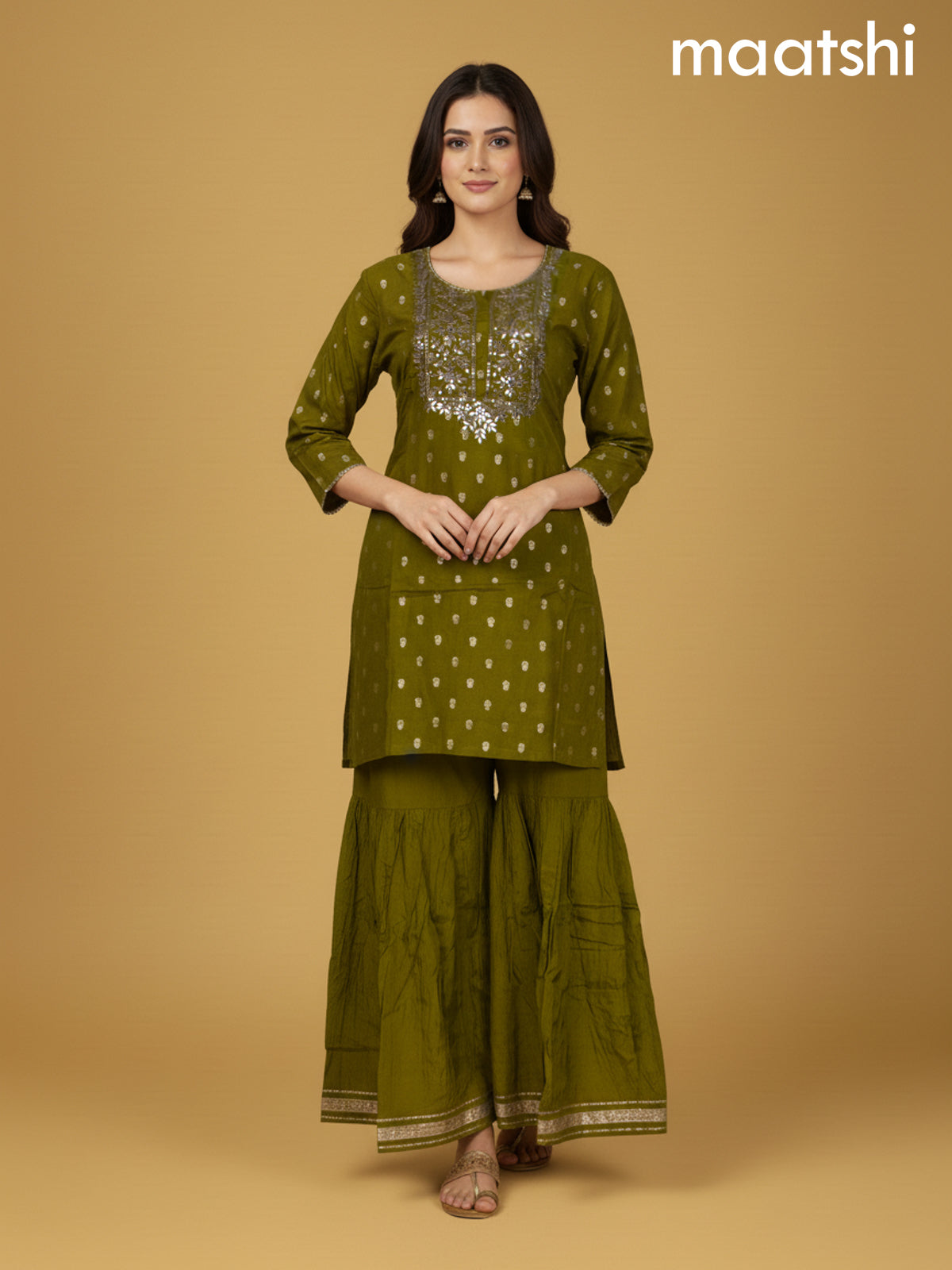 Mehendi Green Semi Silk Gotta Patti Work Short Suit