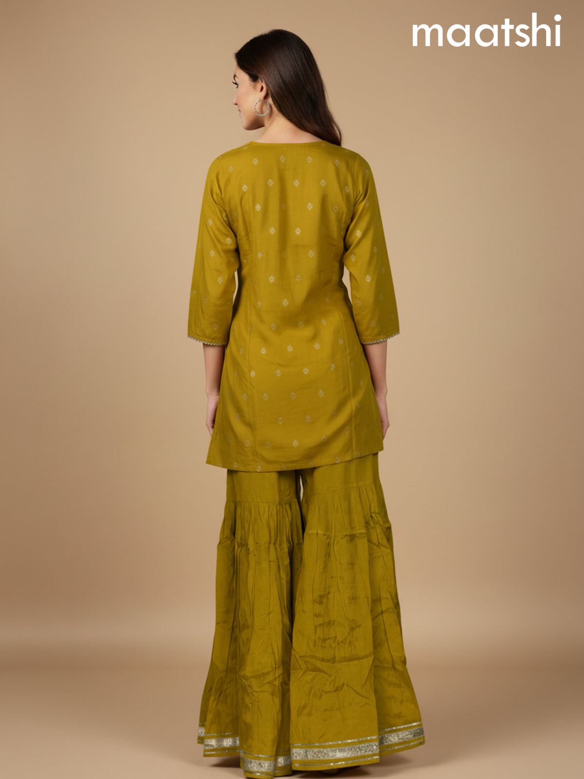 Mustard Yellow Semi Silk Gotta Patti Work Short Suit