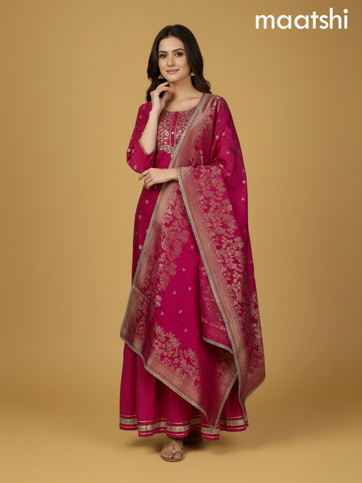 Pink Semi Silk Gotta Patti Work Short Suit