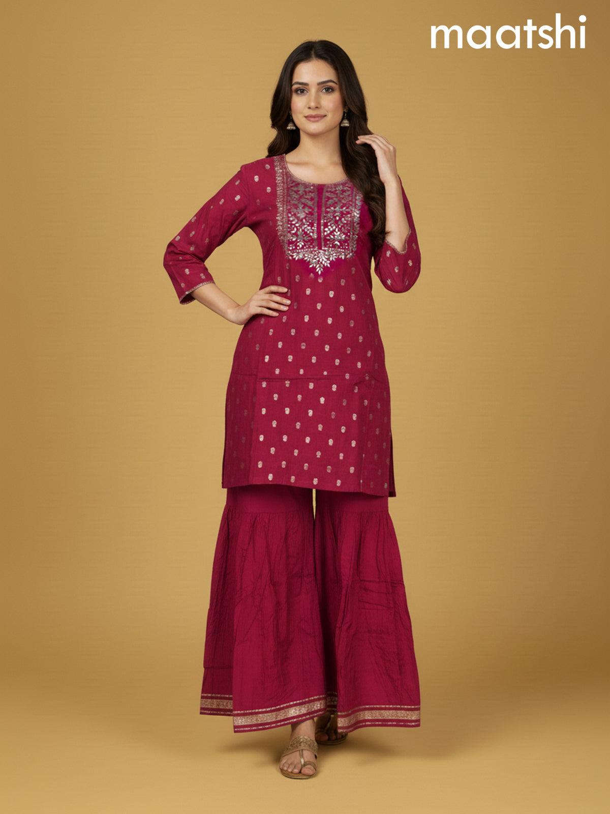 Pink Semi Silk Gotta Patti Work Short Suit