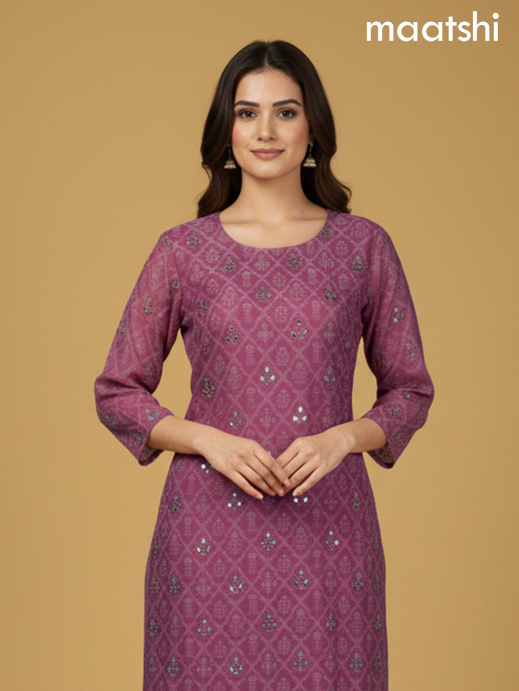 Peach Pink Chanderi Printed Straight Suit