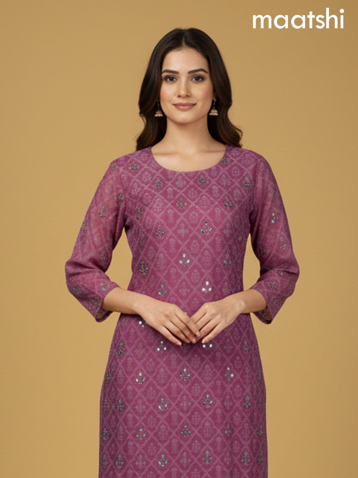 Peach Pink Chanderi Printed Straight Suit