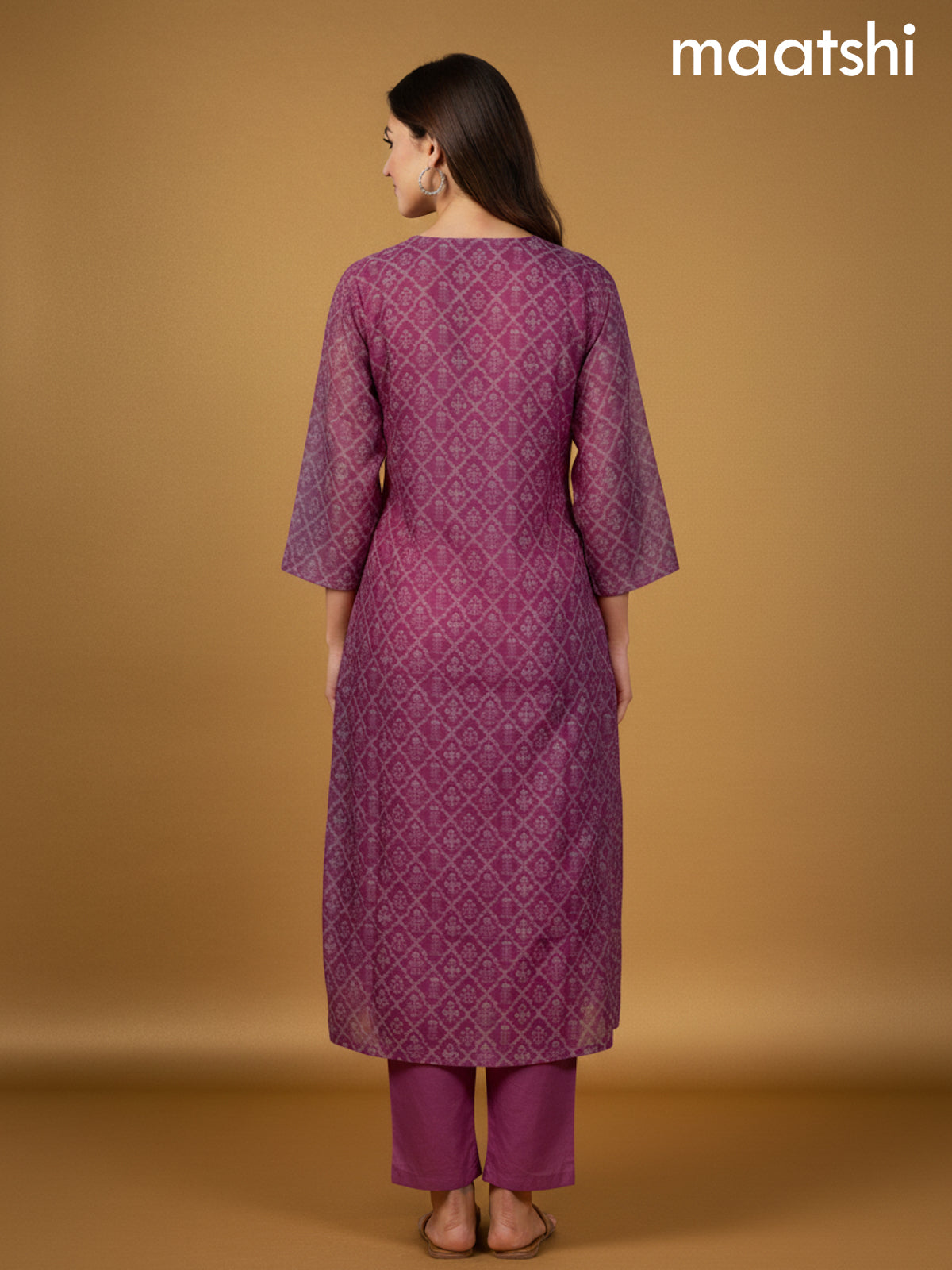 Peach Pink Chanderi Printed Straight Suit