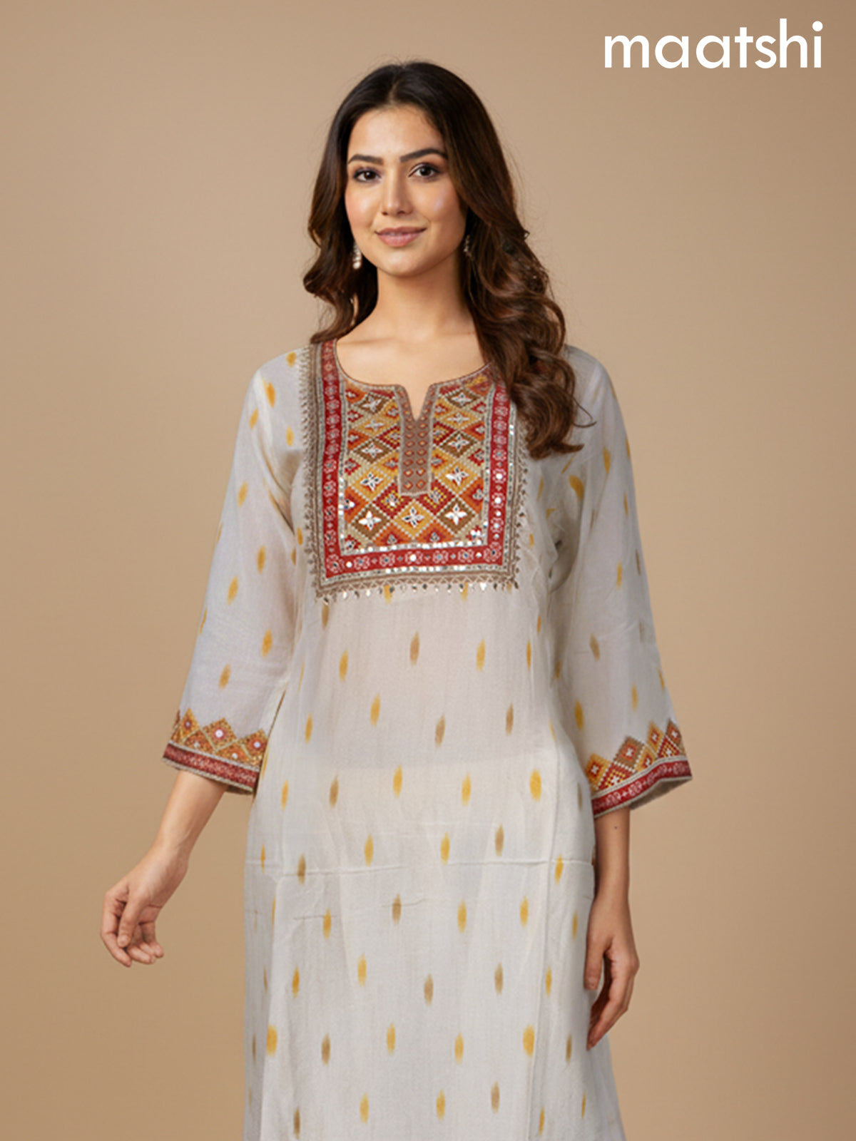 Off White Muslin Printed Straight Suit