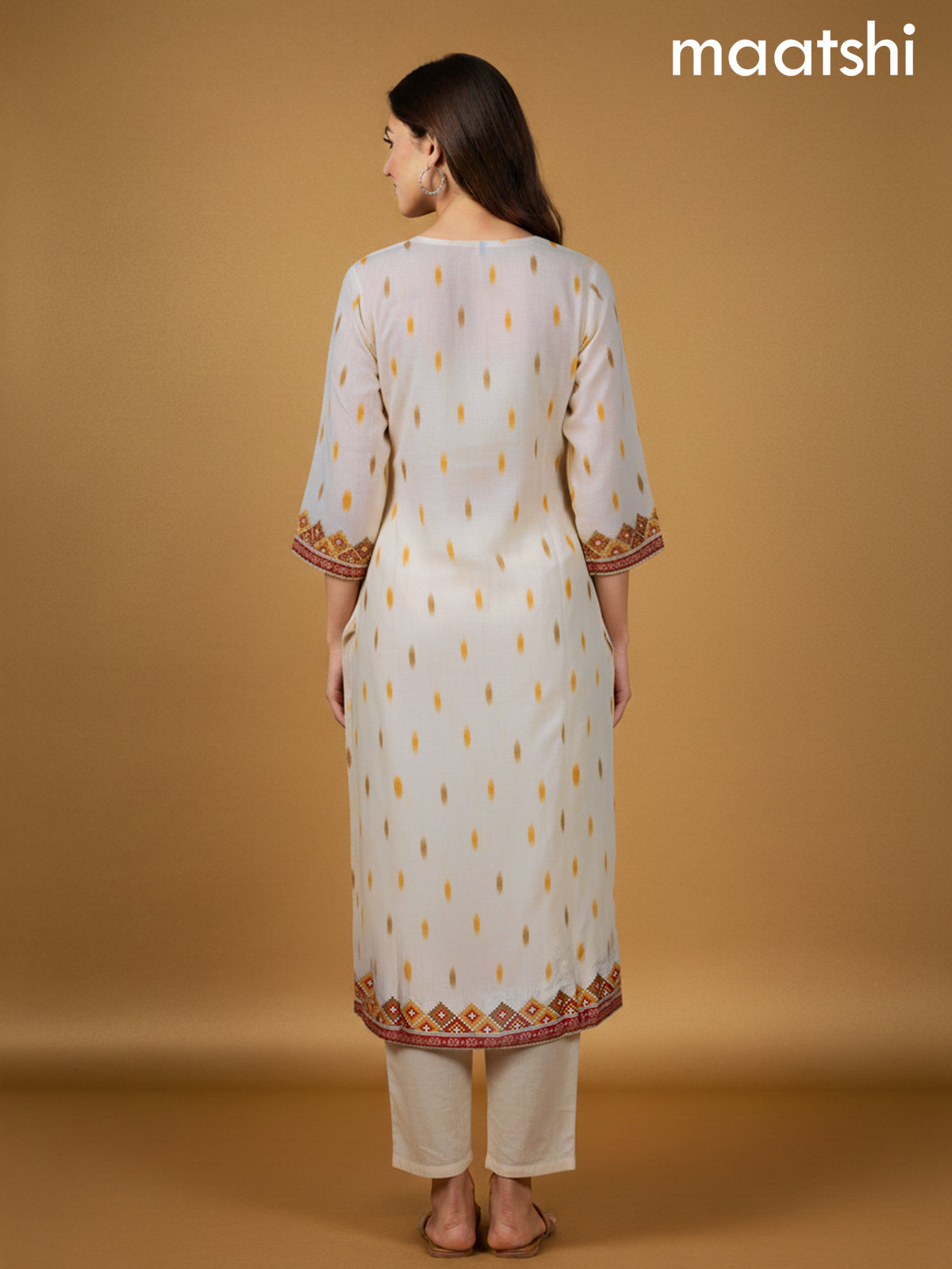 Off White Muslin Printed Straight Suit