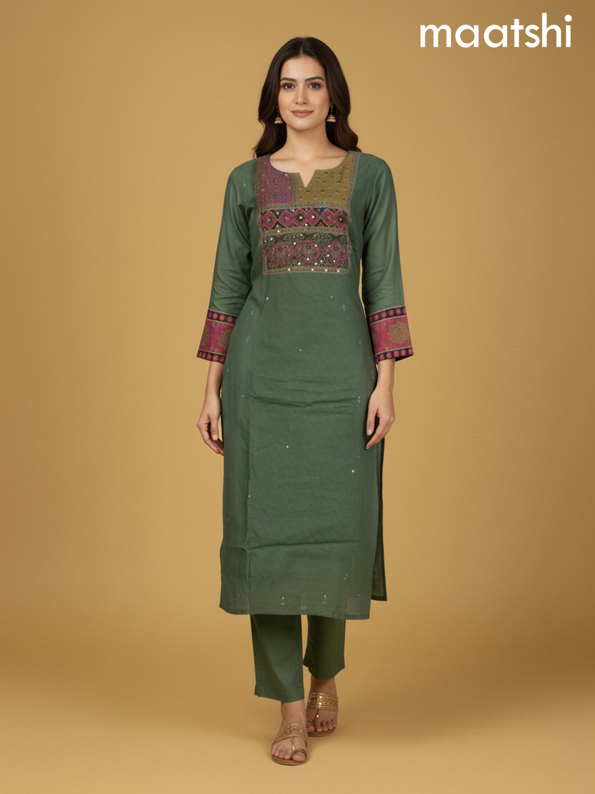 Green Shade Chanderi Sequin Straight Suit