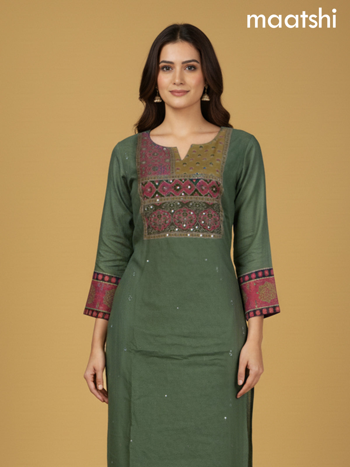Green Shade Chanderi Sequin Straight Suit