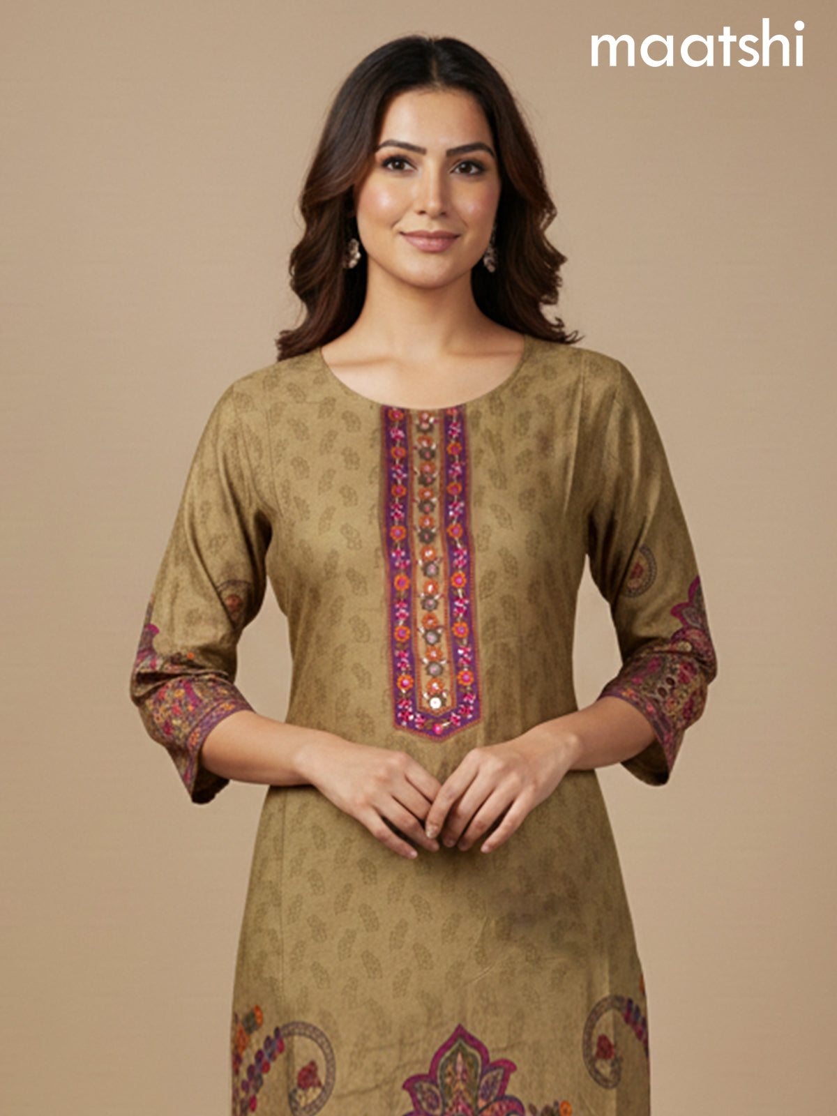 Sap Green Shade Russian Silk Printed Straight Suit