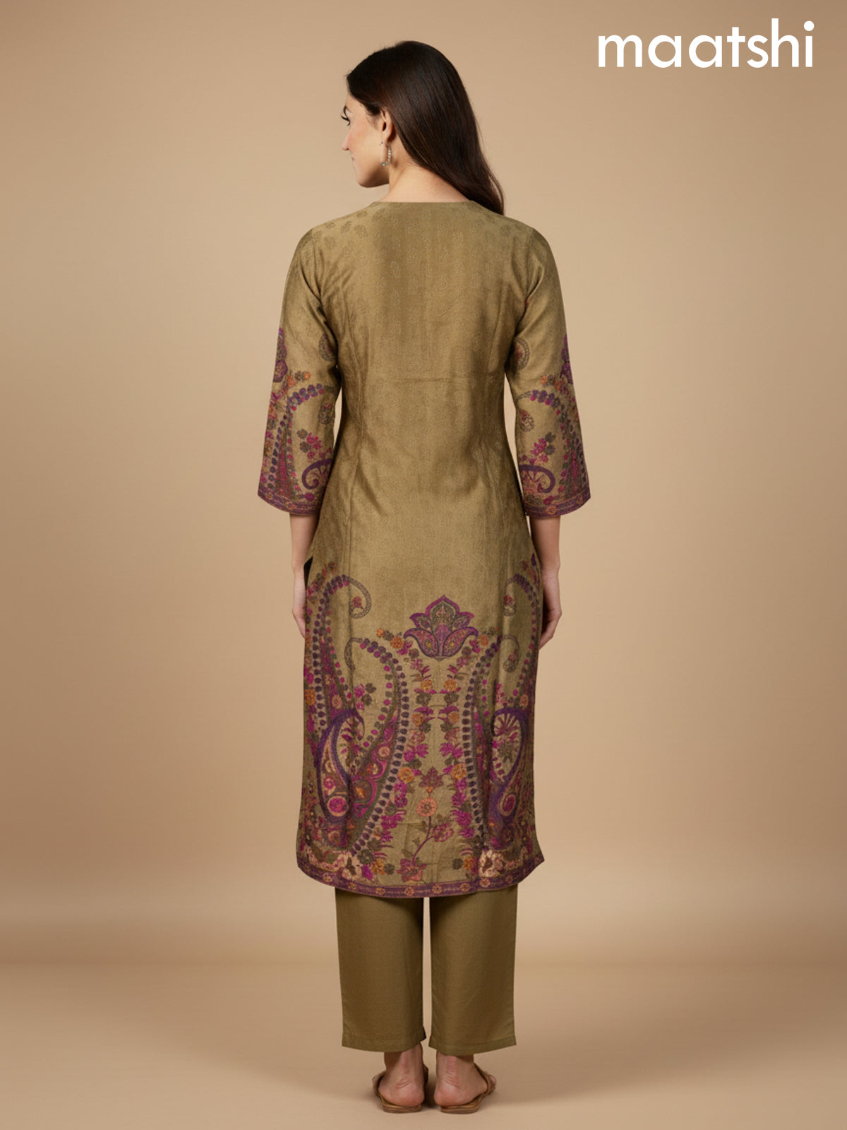 Sap Green Shade Russian Silk Printed Straight Suit