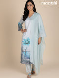 Pastel Blue Cotton Blend Floral Printed Straight Suit