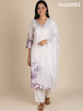 Off White Cotton Blend Floral Printed Straight Suit