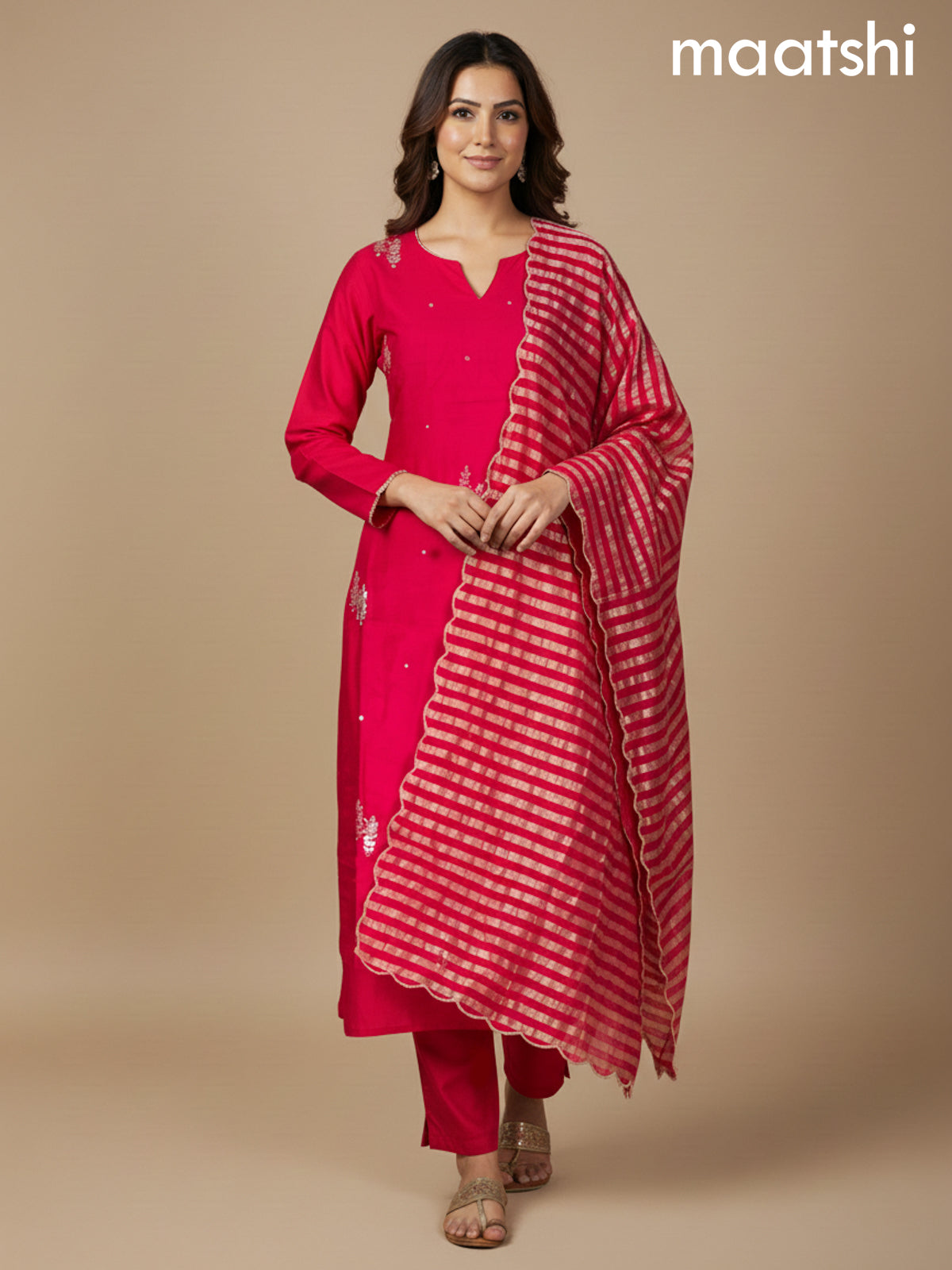 Pink Dola Silk Gotta Patti Work Straight Suit