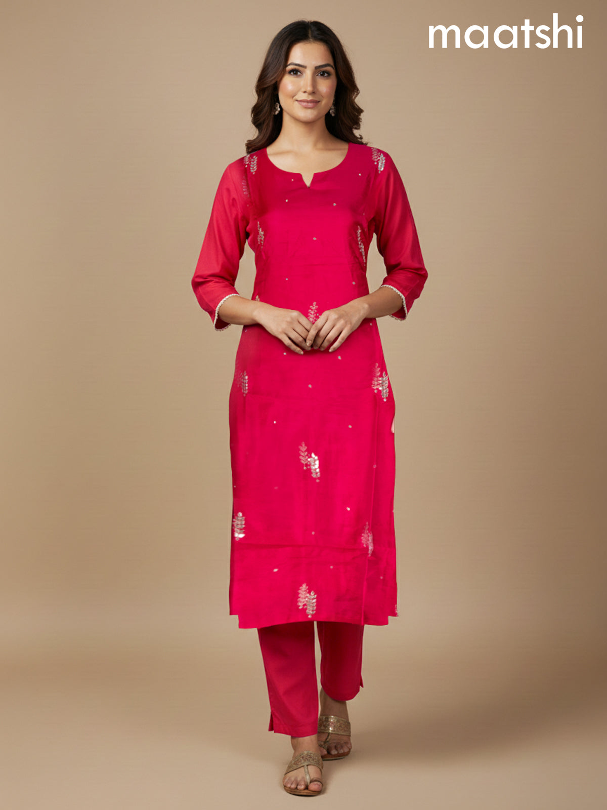 Pink Dola Silk Gotta Patti Work Straight Suit