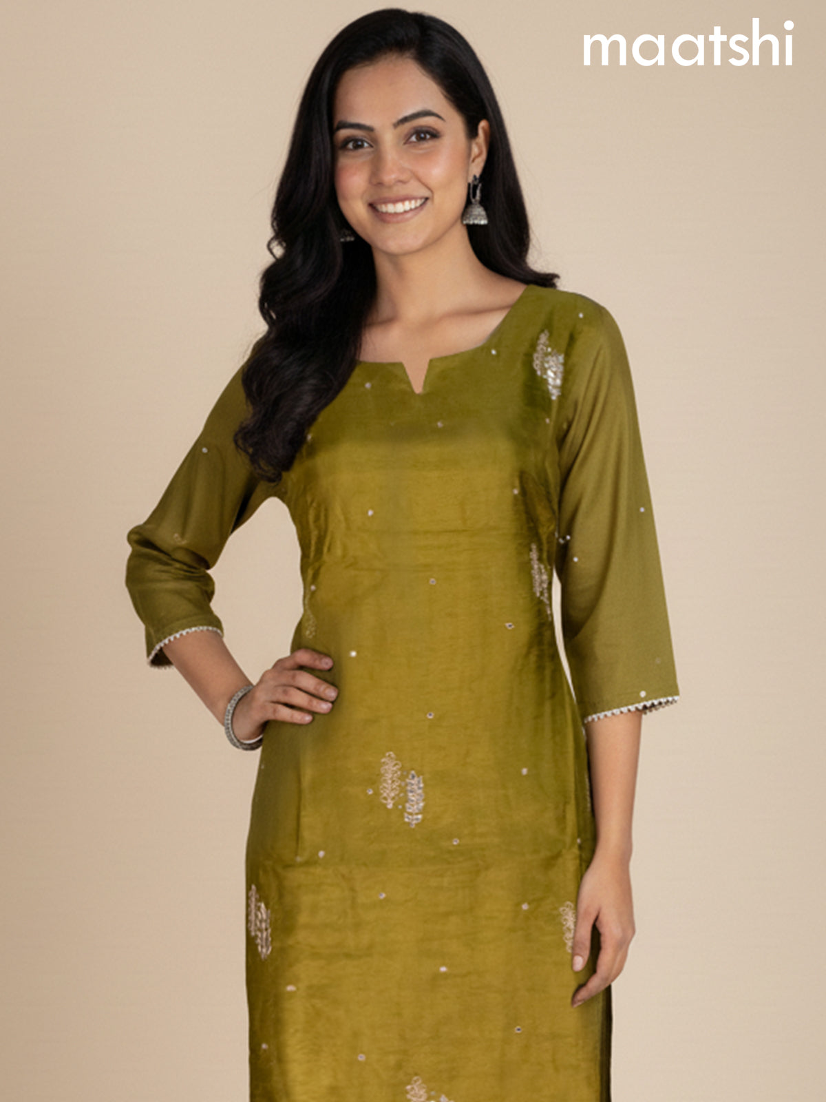 Mehendi Green Dola Silk Gotta Patti Work Straight Suit