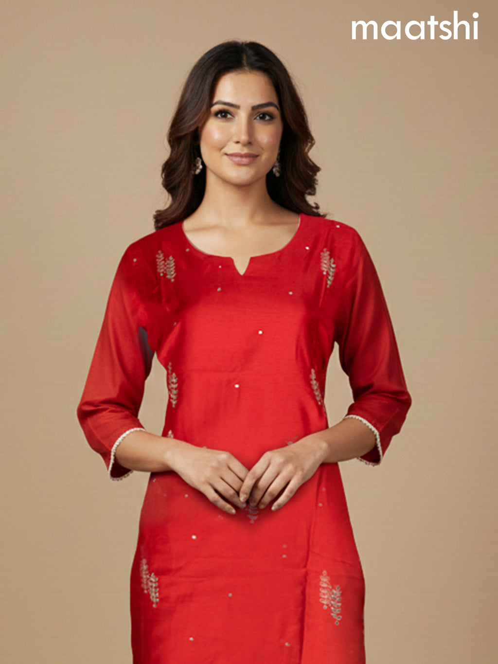Red Dola Silk Gotta Patti Work Straight Suit