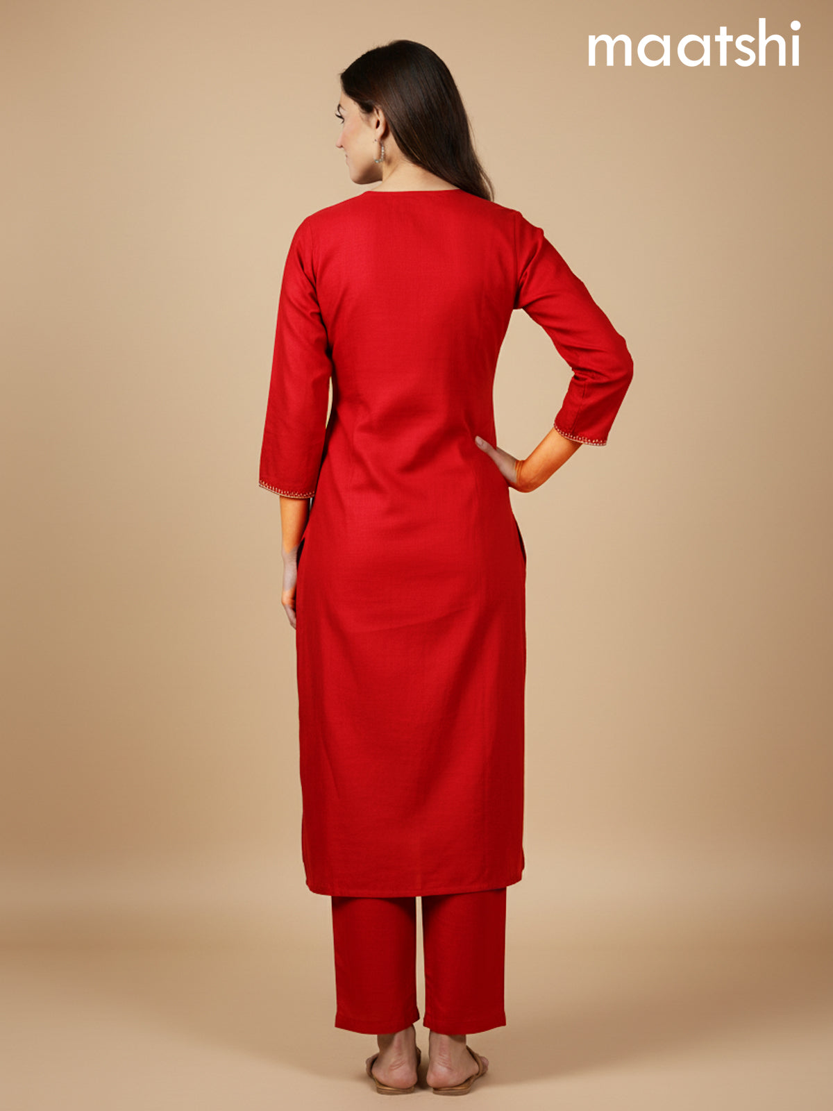 Red Dola Silk Gotta Patti Work Straight Suit