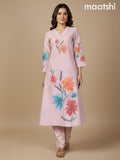 Peach Shade Cotton Blend Floral Printed A-Line Kurti Set
