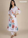 Off White Cotton Blend Floral Printed A-Line Kurti Set