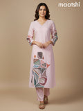 Mild Peach Cotton Blend Printed A-Line Kurti Set