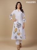 Off White Cotton Blend Floral Printed A-Line Kurti Set