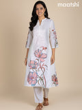 Off White Cotton Blend Floral Printed A-Line Kurti Set