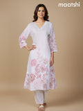 Off White Cotton Blend Floral Printed A-Line Kurti Set