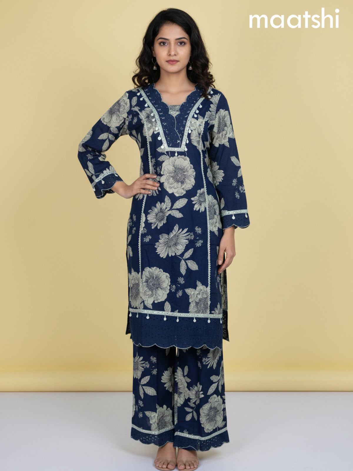 Peacock Blue Cotton Floral Printed Co-Ord Set
