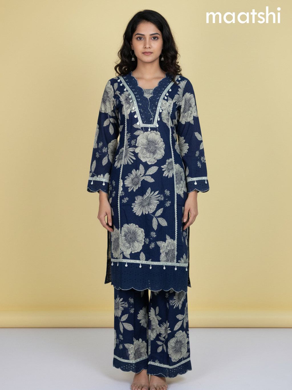 Peacock Blue Cotton Floral Printed Co-Ord Set
