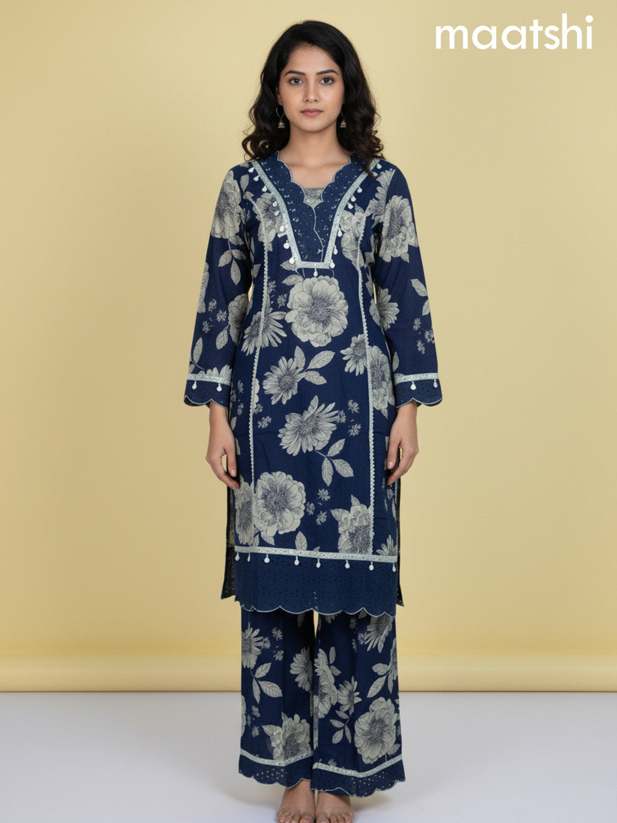 Peacock Blue Cotton Floral Printed Co-Ord Set