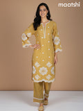 Yellow Shade Cotton Hakoba Work Kurti Set