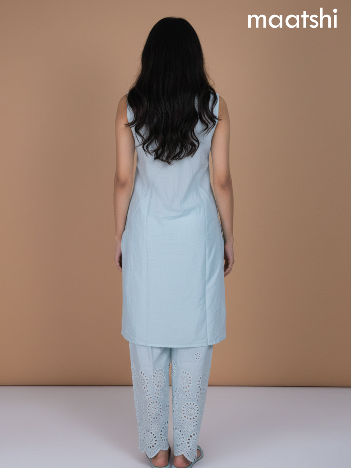 Pastel Blue Shade Cotton Hakoba Work Co-Ord Set