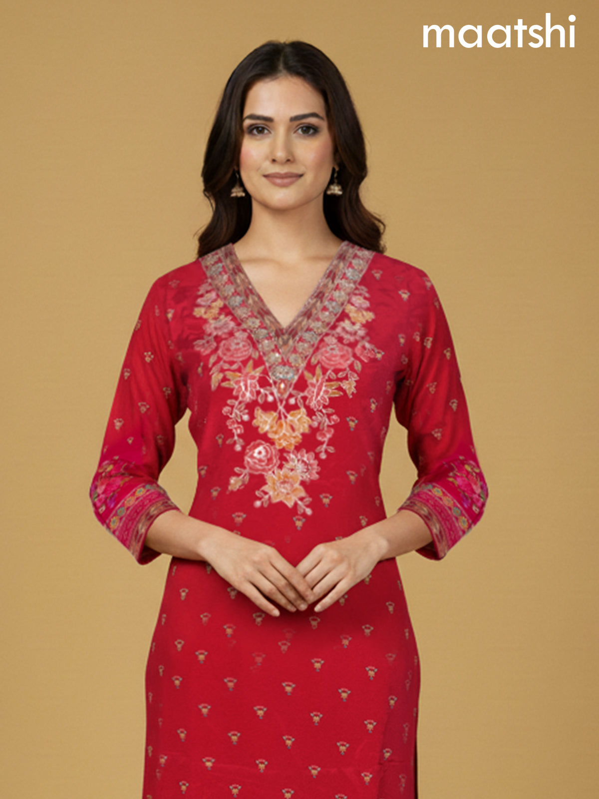 Pink Crepe Silk Printed Straight Suit