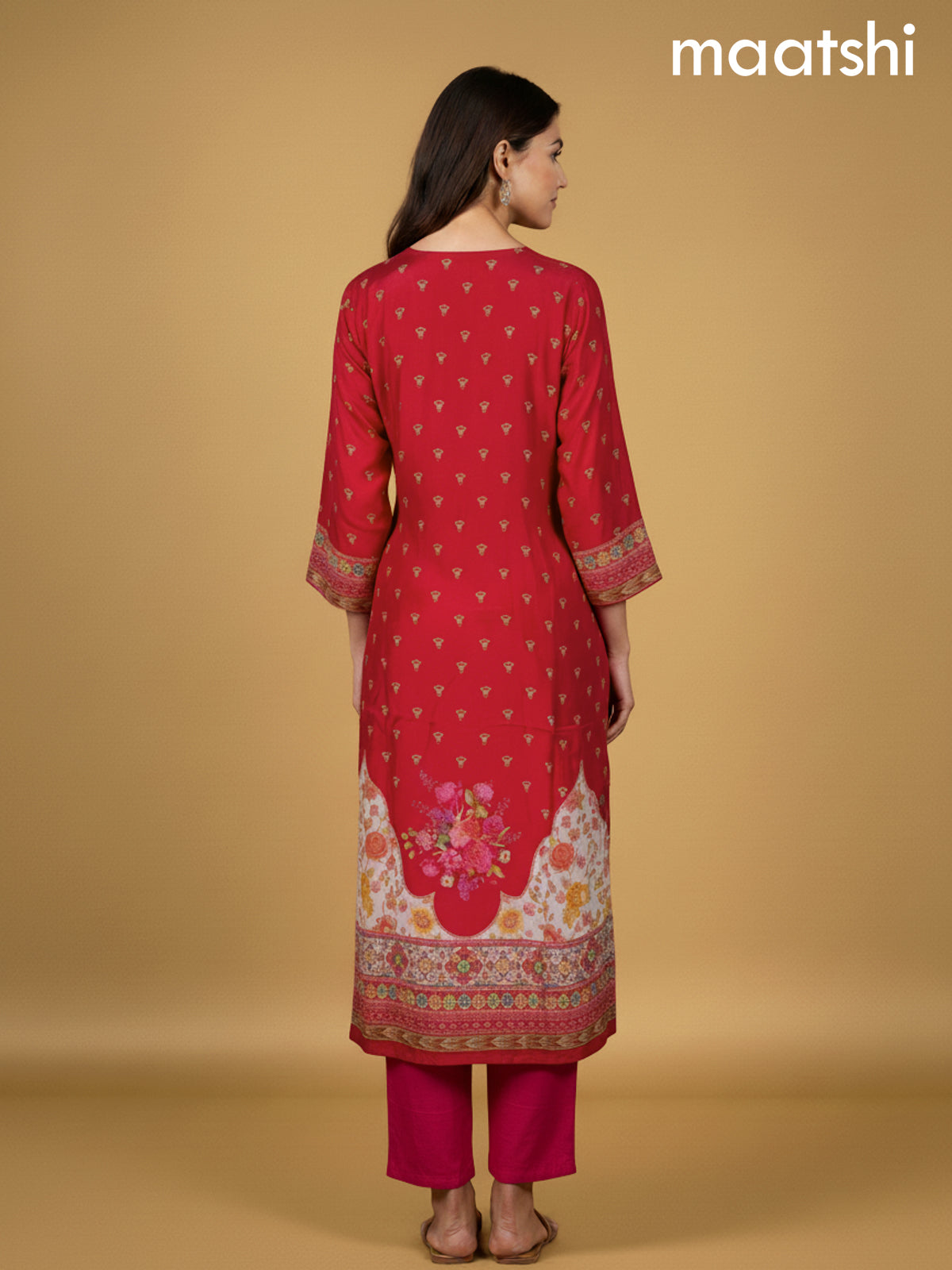 Pink Crepe Silk Printed Straight Suit