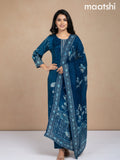Peacock Blue Crepe Silk Printed Straight Suit