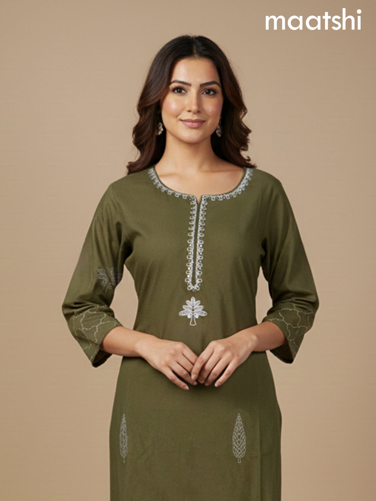 Sap Green Cotton Embroidery Work Straight Suit