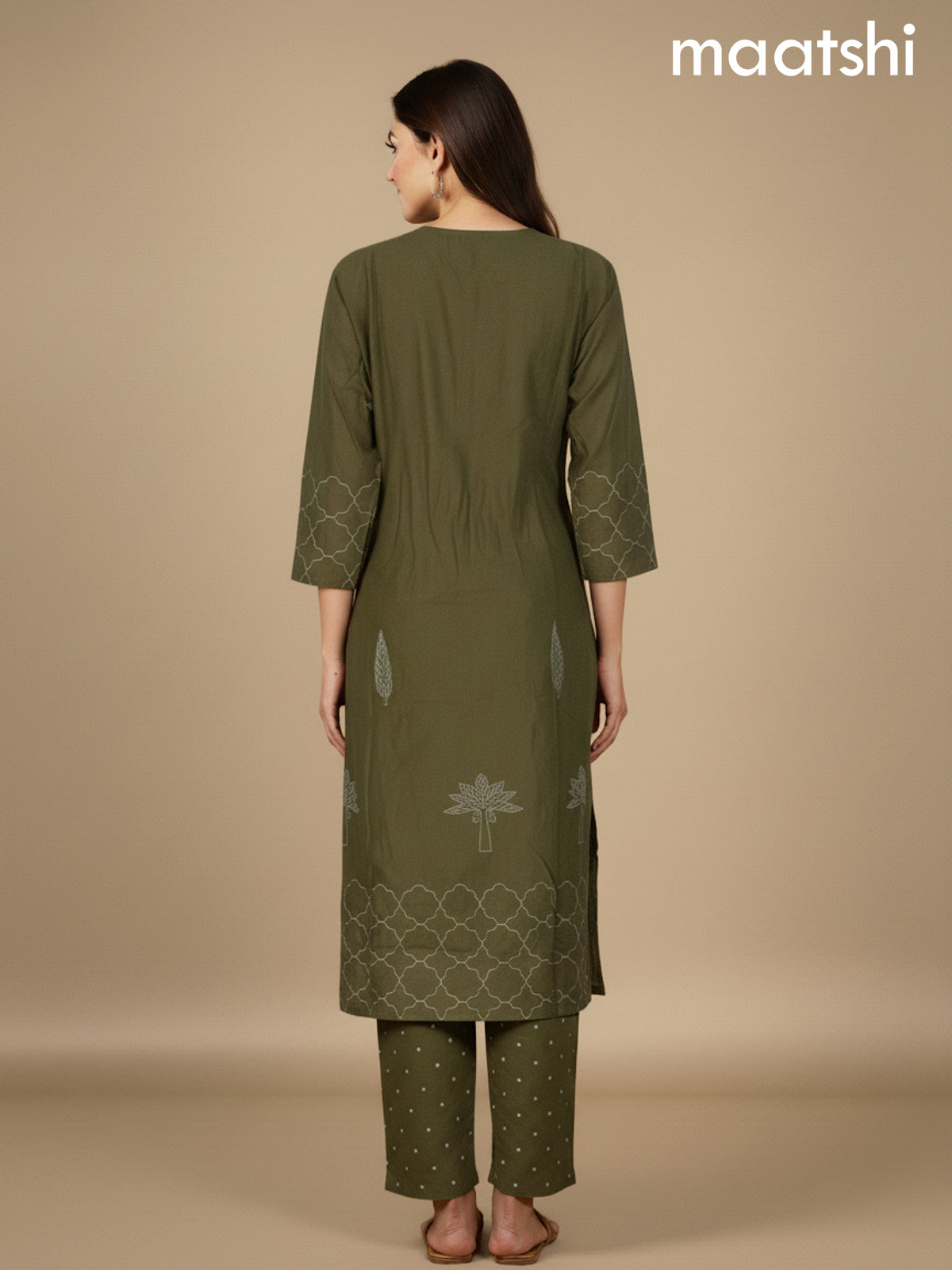 Sap Green Cotton Embroidery Work Straight Suit